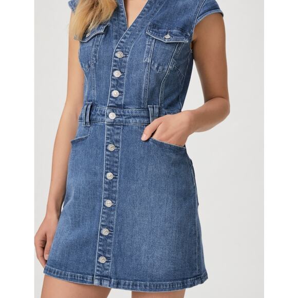 PAIGE Jaxsyn Denim Cap Sleeve Mini Dress Size 4 Kamilla Medium Blue Wash - Picture 3 of 15
